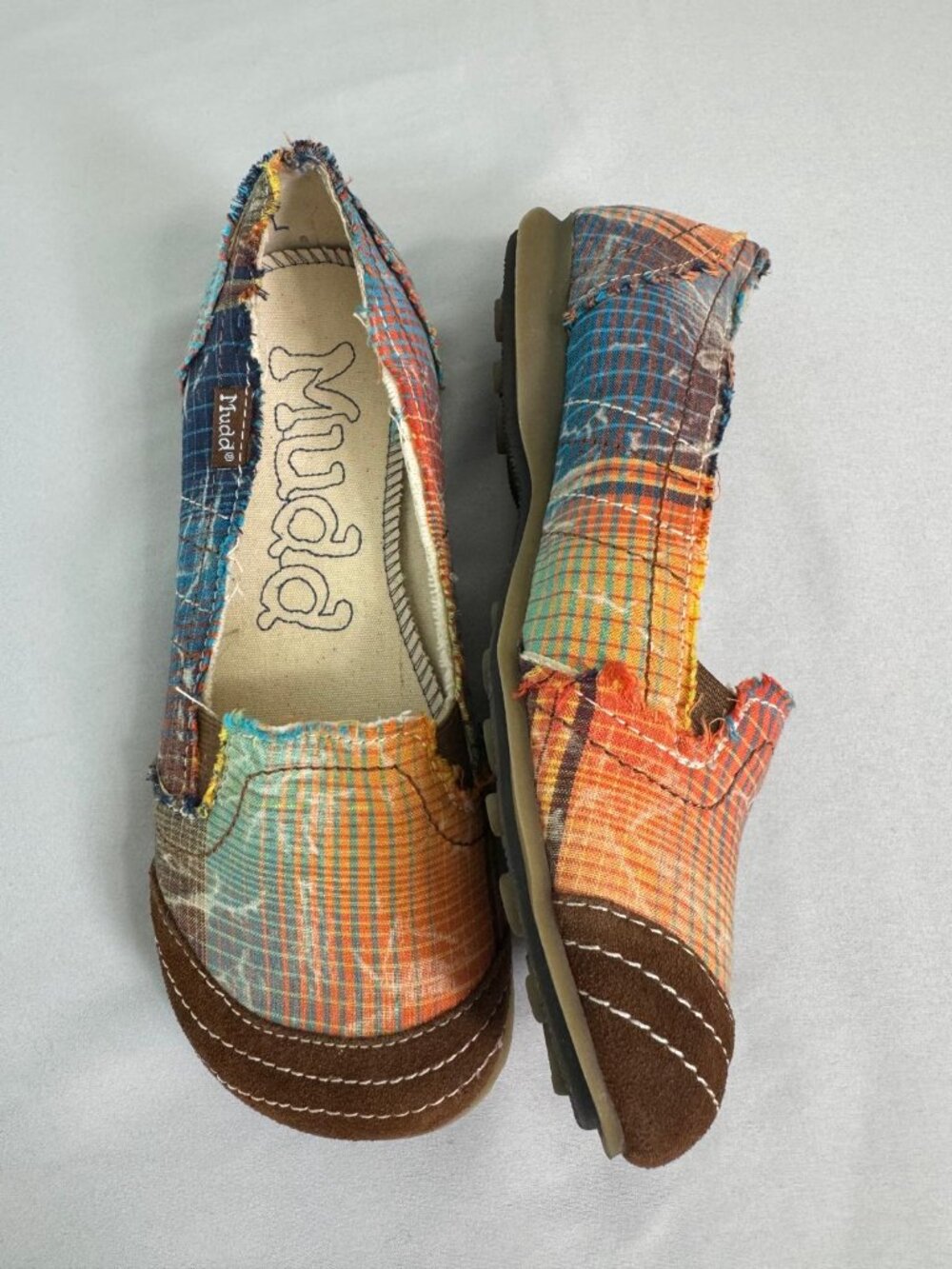 Mudd Women's Preform Plaid Flat Multicolor Patchwork Slip On Size 6.5